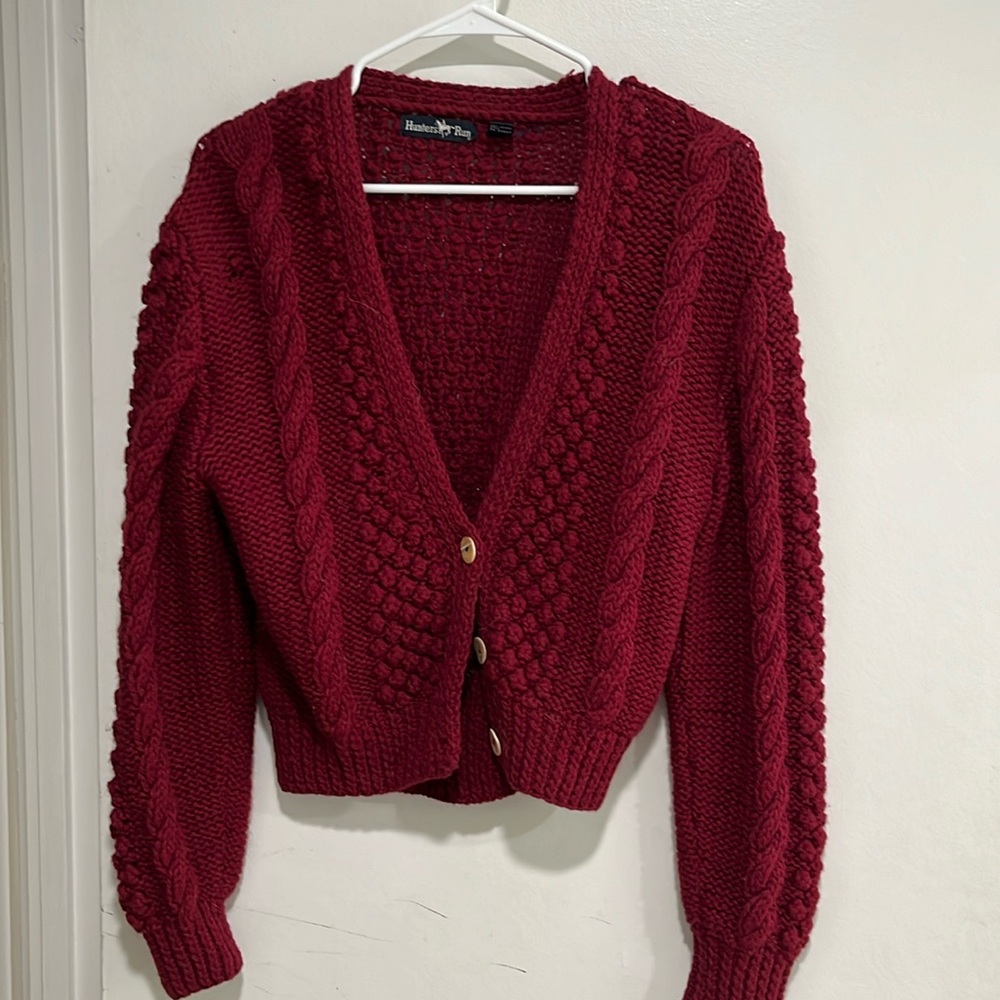 COPY - Vintage Wine Cabled Cardigan